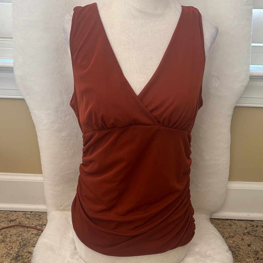 Anthropologie Rust Red Sleeveless Surplice Tank Top